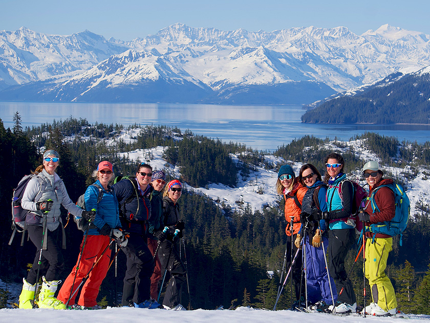 Enjoying panoramic views of Prince William Sound on a ladies only ski trip.