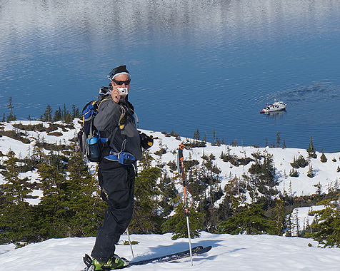 Mountain top photo opportunity backcountry skiing in Prince William Sound
